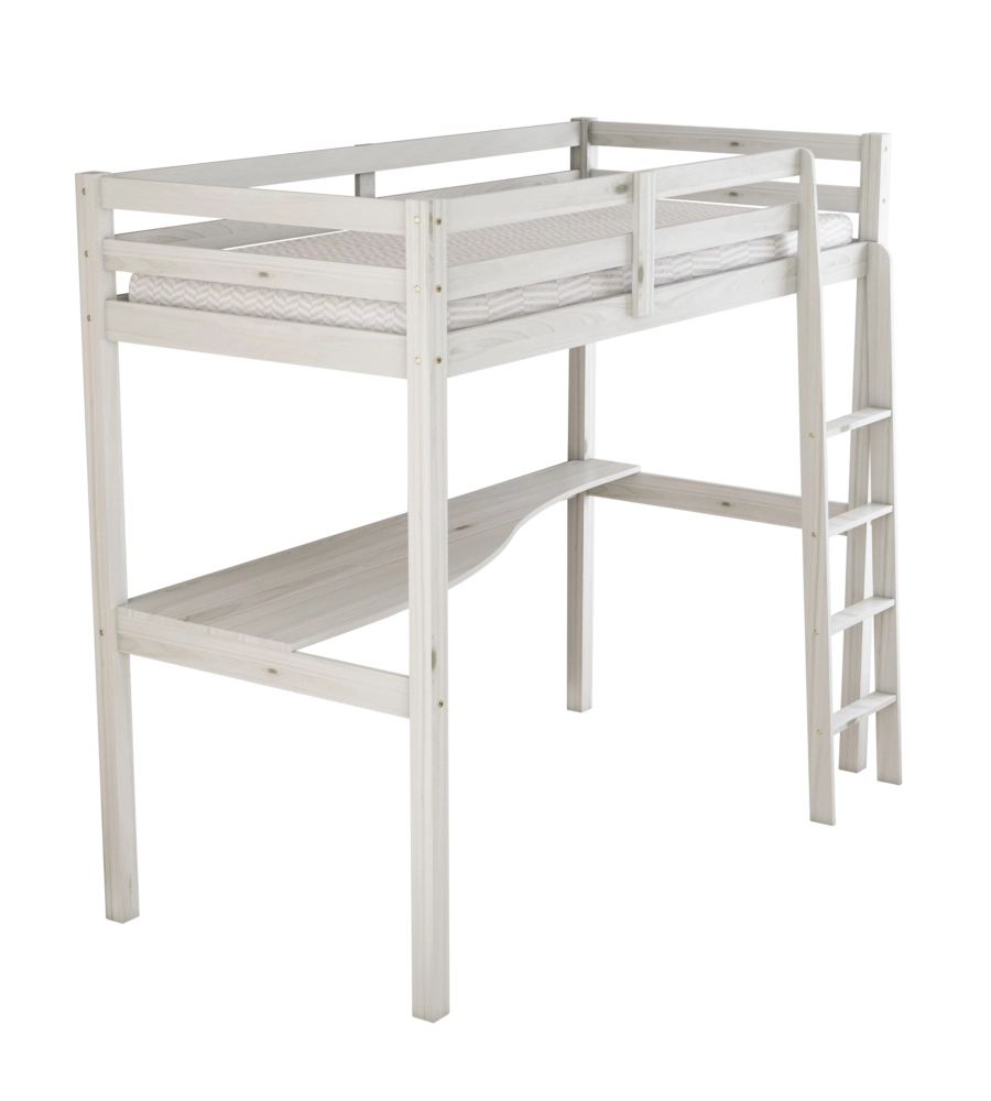 LETTO A SOPPALCO CON SCRIVANIA "NIZZA" IN PINO MASSELLO BIANCO 90X190X176 CM